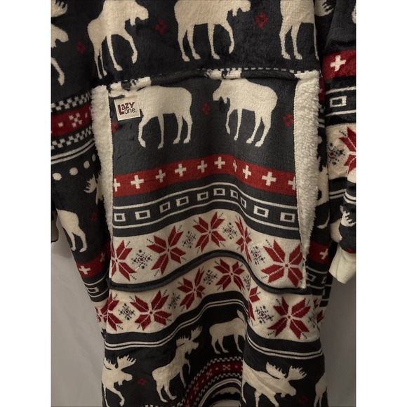 Lazy One Blanket Hoodie One Size Cabin Fair Isle Moose Print Unisex Fleece NWT - Picture 2 of 8